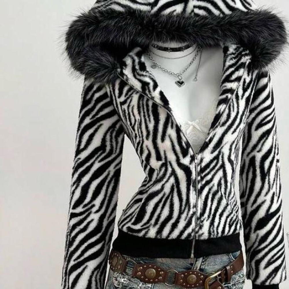 Amazon Zebra-Print Faux Fur Teddy Jacket - Black & White